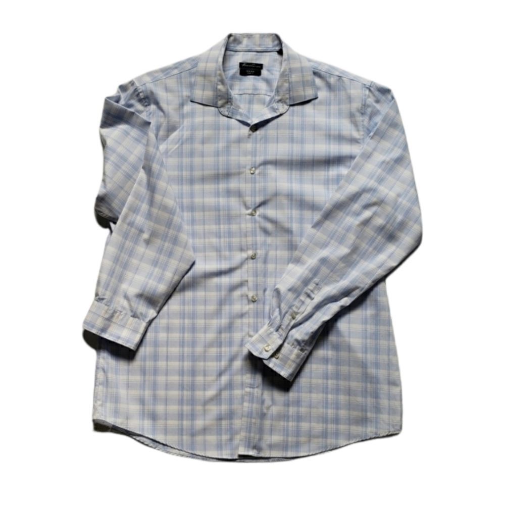 Kenneth Cole blue plaid dress shirt
